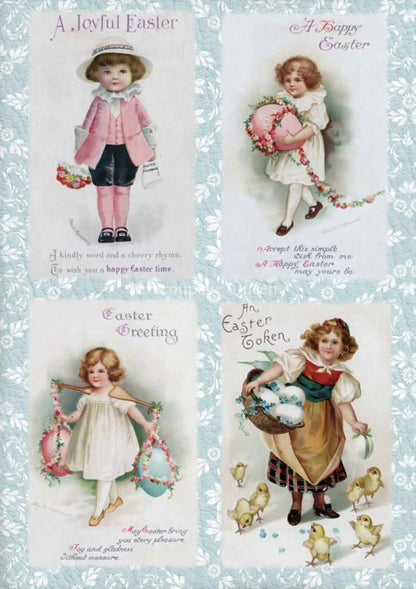 Decoupage Queen Easter Kids, Vintage Design, 4 pack, DQRP 0428, A4 Size: A4 - 8.3" X 11.7" Rice Paper, 2023 Spring Release Decoupage Queen