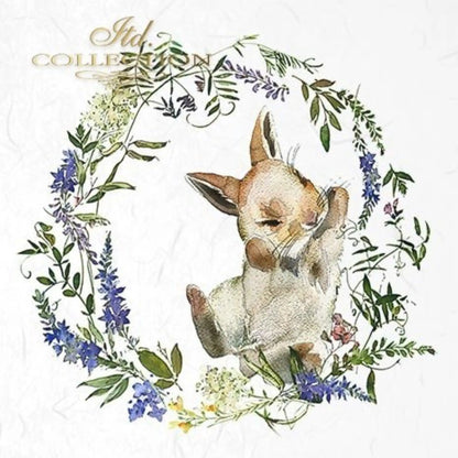 ITD Collection Rice Paper Mini Set for Decoupage RSM039, 6 sheets of rice paper 14,8x14,8 cm, bunny, chic, Easter Rounds, Wreaths ITD Collection