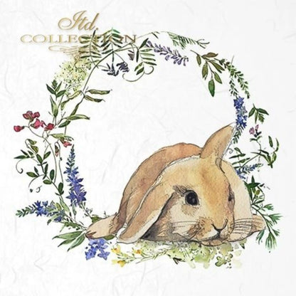ITD Collection Rice Paper Mini Set for Decoupage RSM039, 6 sheets of rice paper 14,8x14,8 cm, bunny, chic, Easter Rounds, Wreaths ITD Collection