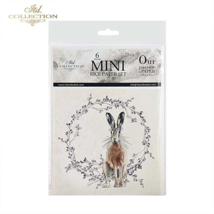 ITD Collection Rice Paper Mini Set for Decoupage RSM051, 6 sheets of rice paper 14,8x14,8 cm, bunny, chic, Easter Rounds, Wreaths ITD Collection