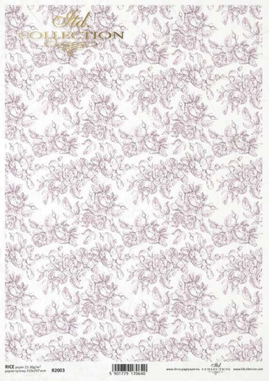 ITD Collection Rice Paper for Decoupage R2003, Size A4 - 210x297 mm, 8.27x11.7 inch, Shabby Chic, background, wallpaper, pastel pink roses