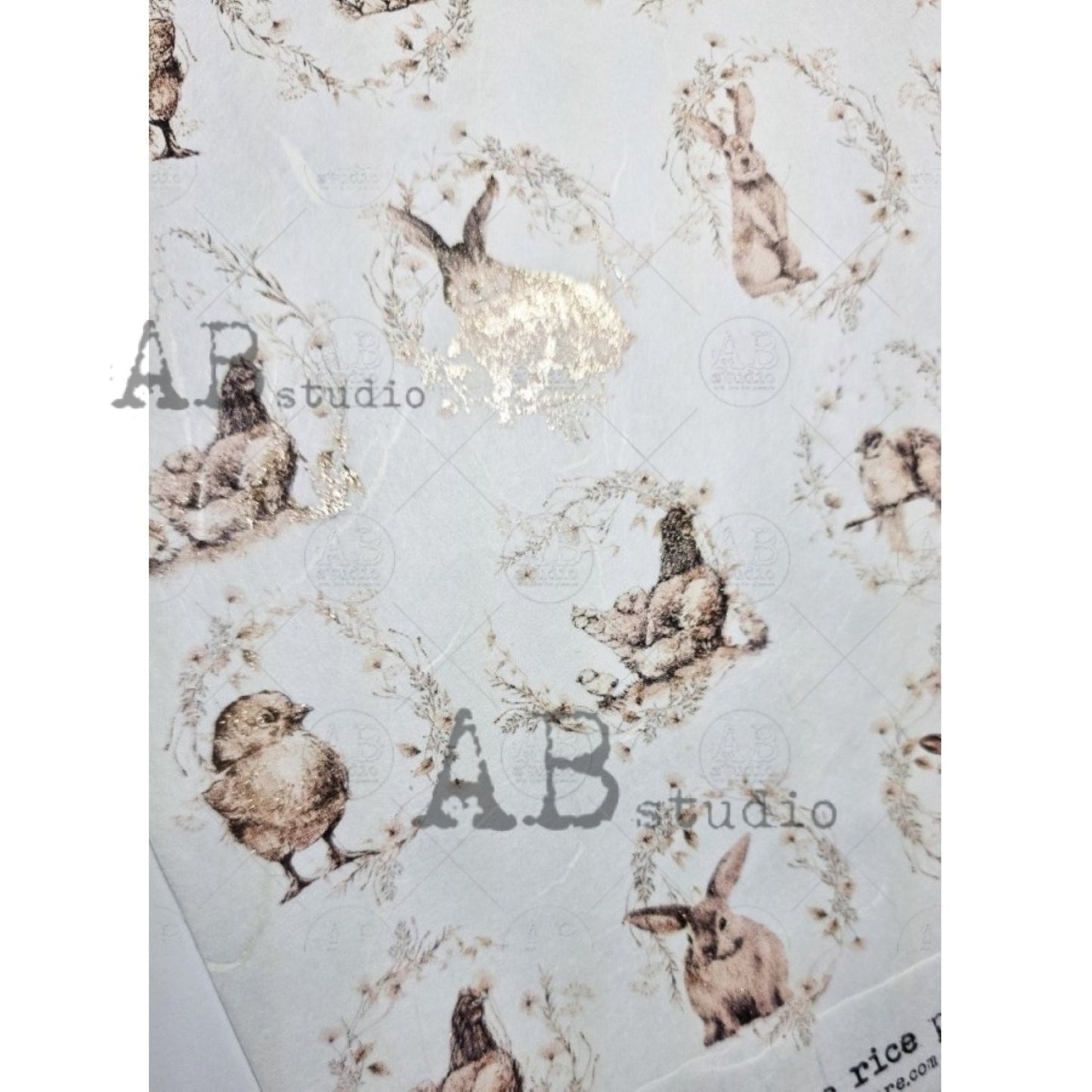 AB Studio Color Gilded Rice Paper, Easter Bunnies, Chics, Rounds, A4 1581, 8.27 X 11.69 inches Rice Paper for Decoupage Imported Poland