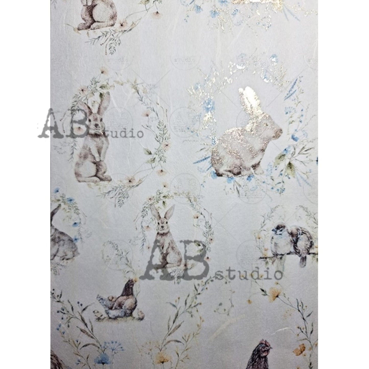 AB Studio Gold Color Gilded Rice Paper for Decoupage, Easter Bunnies, Birds, Wreaths, Rounds, A4 1577, 8.27 X 11.69" Imported Poland