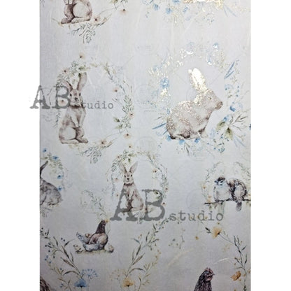 AB Studio Gold Color Gilded Rice Paper for Decoupage, Easter Bunnies, Birds, Wreaths, Rounds, A4 1577, 8.27 X 11.69" Imported Poland AB Studio
