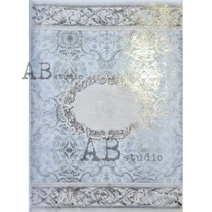 AB Studio Shabby Chic Vintage Style Blue, Gold Gilded Rice Paper for Decoupage, Wallpaper, Frame, 1532, A4  8.27 X 11.69 Imported Poland AB Studio
