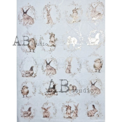AB Studio Color Gilded Rice Paper, Easter Bunnies, Chics, Rounds, A4 1581, 8.27 X 11.69 inches Rice Paper for Decoupage Imported Poland AB Studio