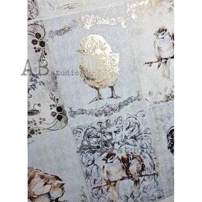 AB Studio Color Gilded Rice Paper, Easter Bunnies, Chics, Rooster, Squares, A4 1580, 8.27 X 11.69" Rice Paper Decoupage Imported Poland AB Studio