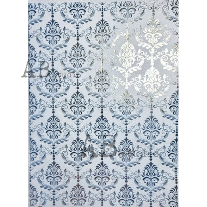 AB Studio Shabby Chic Blue Brocade Gold Gilded Rice Paper for Decoupage, Wallpaper, Background, 1574, A4  8.27 X 11.69 Imported Poland AB Studio