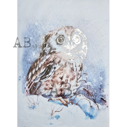 AB Studio Gold Color Gilded Rice Paper for Decoupage, Baby, Owl, Portrait, A4 1572, 8.27 X 11.69" Imported Poland