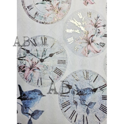 AB Studio Gold Color Gilded Rice Paper for Decoupage, Clocks, Blue Birds, Butterflies, A4 1570, 8.27 X 11.69" Imported Poland AB Studio