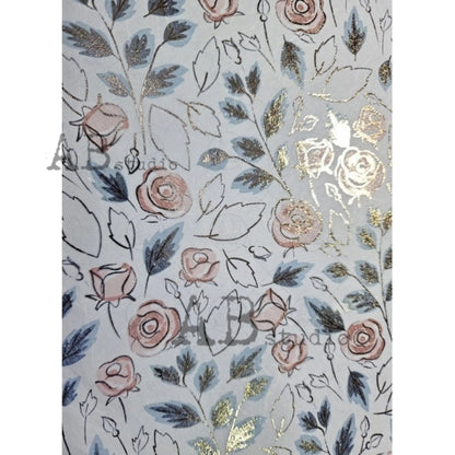 AB Studio Shabby Chic Pink Roses, Leaves, Gold, Gilded Rice Paper for Decoupage, Background, 1547, A4  8.27 X 11.69 Imported Poland AB Studio