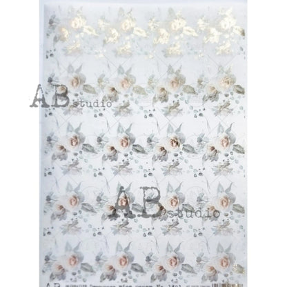 AB Studio Shabby Chic Pink Roses, Gold Gilded Rice Paper for Decoupage, Background, Wallpaper, 1510, A4  8.27 X 11.69 Imported Poland AB Studio