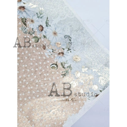 AB Studio Shabby Chic White Daisies, Peach Background, Gold Gilded Rice Paper for Decoupage, Wallpaper 1509, A4 8.27 X 11.69 Imported Poland AB Studio