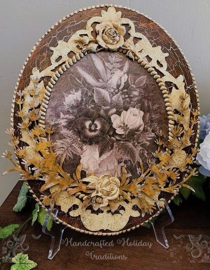 Handcrafted, Mixed Media, Shabby Chic, Decoupage, Patina, Roses, Panel, Plaque, Vintage Style, Decoupage, Antique Style Panel, Laser Cut MDF Handmade by Pamela