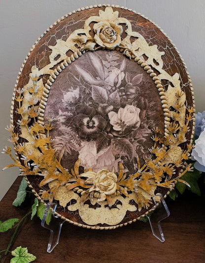 Handcrafted, Mixed Media, Shabby Chic, Decoupage, Patina, Roses, Panel, Plaque, Vintage Style, Decoupage, Antique Style Panel, Laser Cut MDF Handmade by Pamela