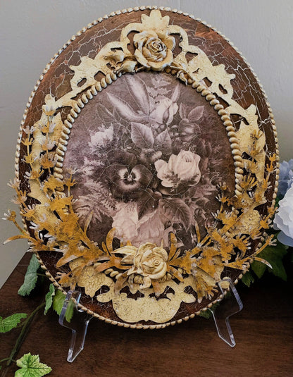 Handcrafted, Mixed Media, Shabby Chic, Decoupage, Patina, Roses, Panel, Plaque, Vintage Style, Decoupage, Antique Style Panel, Laser Cut MDF Handmade by Pamela