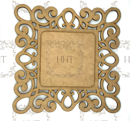 Laser Cut MDF Vintage Style Wood Base Blank Overlay Plaque, Panel, 2 pc, Decoupage, Mixed Media, 2 Sizes, 9.5 x 9.5 in, 8.5 x 8.5 in 1/8 in Handcrafted Holiday Traditions