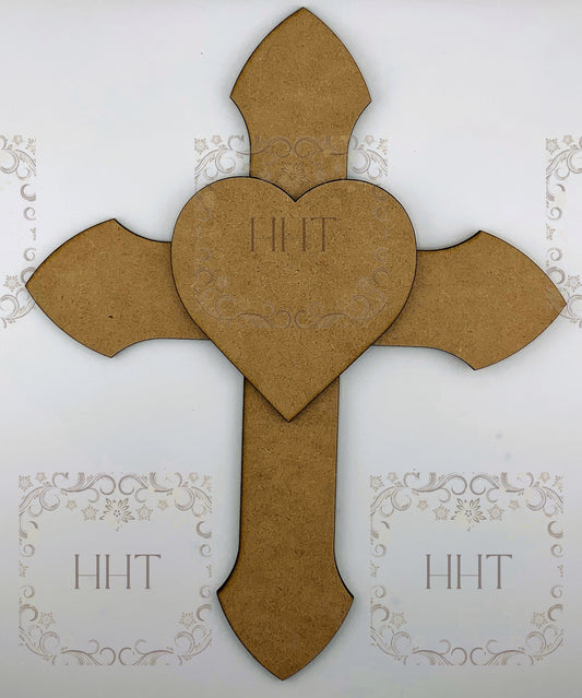 Laser Cut MDF Memory Cross Wood Base overlay Heart Plaque 2 pc, Decoupage Mixed Media 28cm x 22cm, 11 x 8.75 in, 1/8 inch, 3mm