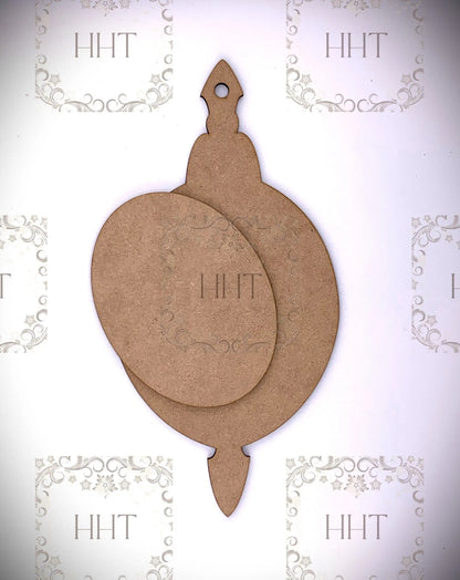 Laser Cut MDF Vintage Style Christmas Pendant Ornament Base Blank with center overlay 2 piece, Decoupage, Mixed Media 9 x4.5 in, 1/8" Handcrafted Holiday Traditions