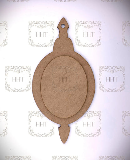 Laser Cut MDF Vintage Style Christmas Pendant Ornament Base Blank with center overlay 2 piece, Decoupage, Mixed Media 9 x4.5 in, 1/8" Handcrafted Holiday Traditions