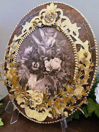 Handcrafted, Mixed Media, Shabby Chic, Decoupage, Patina, Roses, Panel, Plaque, Vintage Style, Decoupage, Antique Style Panel, Laser Cut MDF Handmade by Pamela