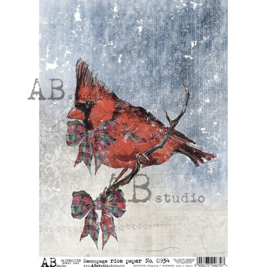 AB Studio Christmas Cardinal #934 Size: A4 - 8.27 X 11.69 in Rice Paper for Decoupage Imported from Poland