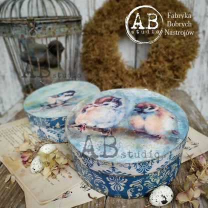 AB Studio Shabby Chic, Vintage, Blue, Wallpaper, #1161, A4 - 8.27 X 11.69 inches Rice Paper for Decoupage Imported from Poland AB Studio