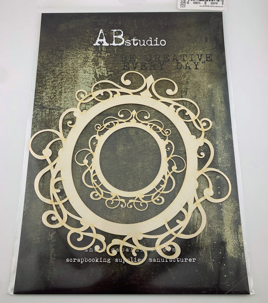 AB Studio Laser Cut Chipboard 1/16" thick, Mixed media, Round, Vintage Frames, ID-50, 2 piece, 21x20 cm