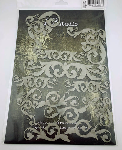 AB Studio Laser Cut Chipboard 1/16" thick, Mixed media A4 ID-282, Flourishes, Trims, 12-piece set, varying sizes AB Studio