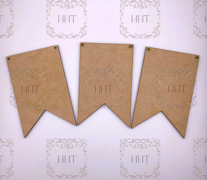 Laser Cut MDF, Flag, Bunting, Garland, Banner, Craft Pieces for Decoupage, Painting, Mixed Media, Craft, Crafts,, 3.5 x 5.5 , 1/8 , 3 pieces Handcrafted Holiday Traditions