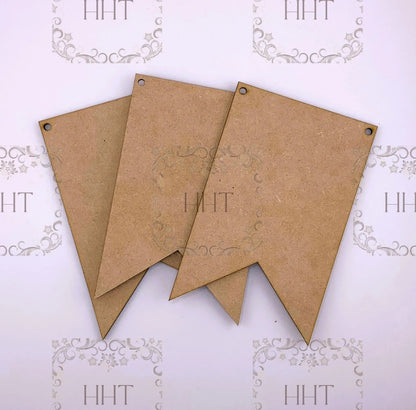 Laser Cut MDF, Flag, Bunting, Garland, Banner, Craft Pieces for Decoupage, Painting, Mixed Media, Craft, Crafts,, 3.5 x 5.5 , 1/8 , 3 pieces Handcrafted Holiday Traditions