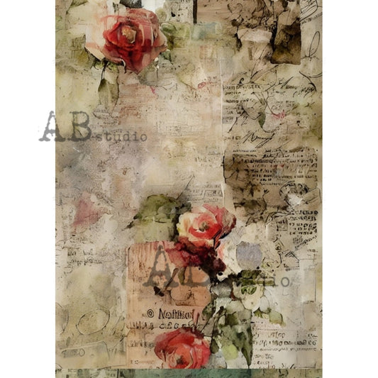 AB Studio, Rice Paper for Decoupage, Romantic Rice Paper, Vintage Style, Shabby Chic, Lace, Roses, Wallpaper, 1805, A4 - 8.27 X 11.69