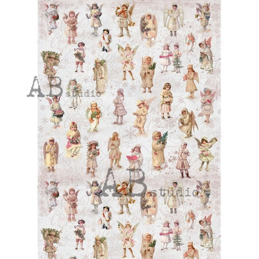 AB Studio, Rice Paper for Decoupage, Shabby Chic, Christmas, Angels, Vintage Style, Little Angels, 1127, A4 8.27 X 11.69 Imported Poland