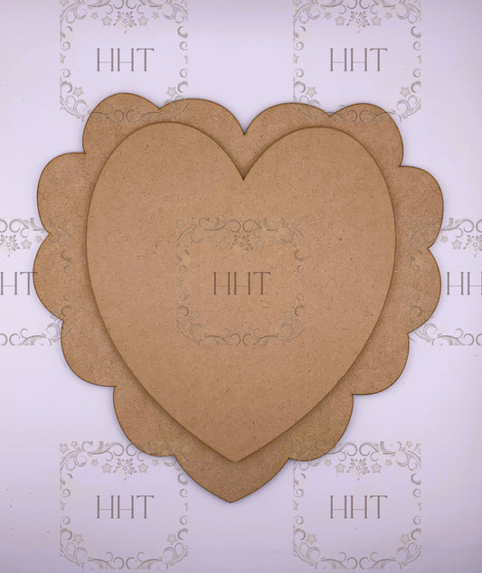 Laser Cut MDF, Large, Heart, Plaque, Panel, Scalloped Edge, Overlay, Blank, Base, Craft, 2 pc, Decoupage, Mixed Media, 10 x 10 , 1/8"