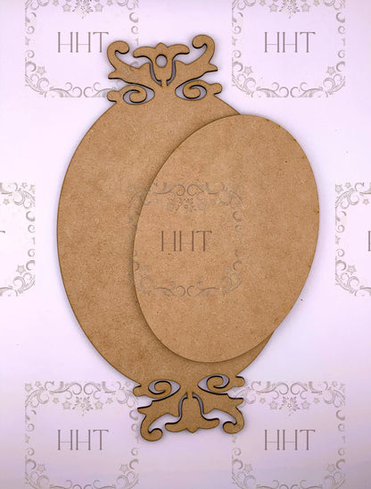 Laser Cut MDF Vintage Style Oval Plaque with center overlay, Base, Blank, Panel, Pendant, 2 pc, Decoupage Mixed Media 6.5 x 11 in, 1/8 inch Handcrafted Holiday Traditions