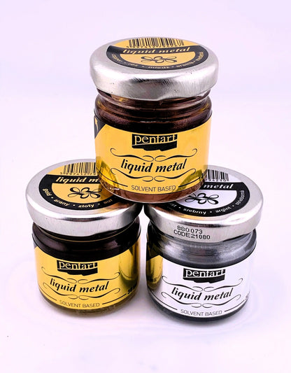 Pentart, Liquid Metal, Gold, Silver, Copper, Metallic, Shiny, 30 ml, paint, solvent based Pentart