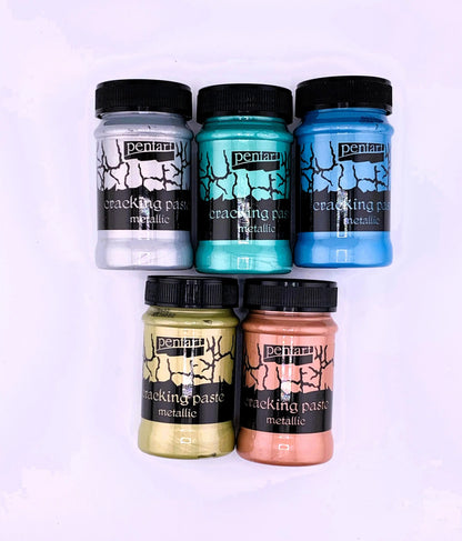 Pentart, Metallic, Cracking paste, 100 ml, Rose Gold, Silvery Turquoise, Silvery Blue, Silver, Dark Gold, Aged Effect, Antique, Distressed Pentart