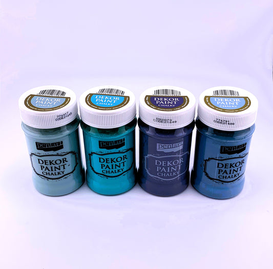 Pentart, Dekor, Chalky Paint, Country Blue, Indigo, Turquoise Blue, Flax Blue, Matte, Quick Dry, Chalk Paint, Country Colors, 100 ml