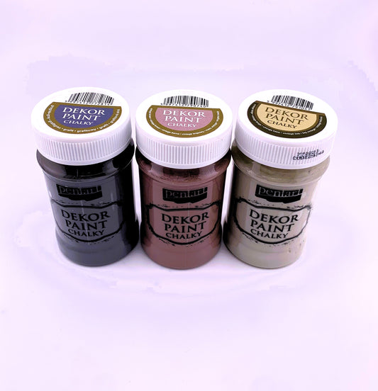 Pentart, Dekor, Chalky Paint, Country Colors, Vintage, Beige, Graphite, Gray, Brown, Matte, Quick Dry, Chalk Paint, 100 ml