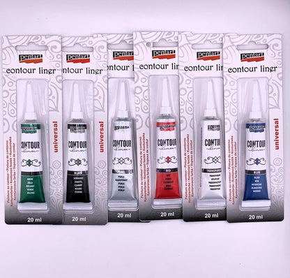 Pentart, Contour liner, 20 ml Blue, Green, Red, Black, Transparent, Pearl, Paint Pen, Water Based, 3d, Dimensional Pentart