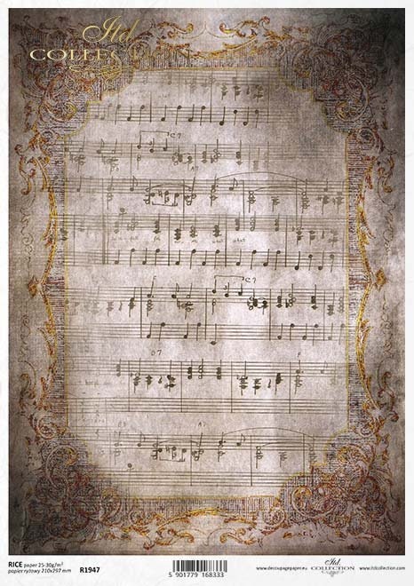 ITD Collection Rice Paper for Decoupage R1947, Size A4 - 210x297 mm, 8.27x11 Gothic stories, wallpapers, backgrounds, Sheet Music, Vintage