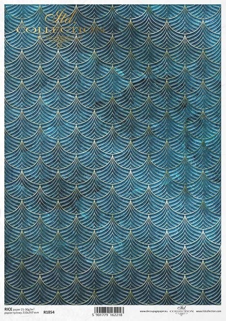 ITD Collection Rice Paper for Decoupage R1854 Size A4 - 210x297 mm, 8.27x11.7 wallpaper motif, background, wallpaper, art deco, Blue, Waves