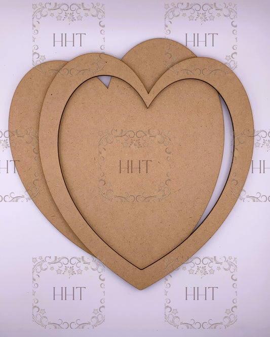 Laser Cut MDF, Framed, Large, Heart, Plaque, Panel, Frame, Overlay, Blank, Base, Craft, 2 pc, Decoupage, Mixed Media, 9 x 10 inch 1/8"