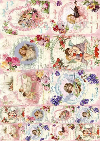 Calambour, Italian Design, Christmas Collection, Angels, Shabby chic, Vintage, Squares, DGR265, Rice Paper, Decoupage 32 x 45cm 12.5 x 17 in Calambour