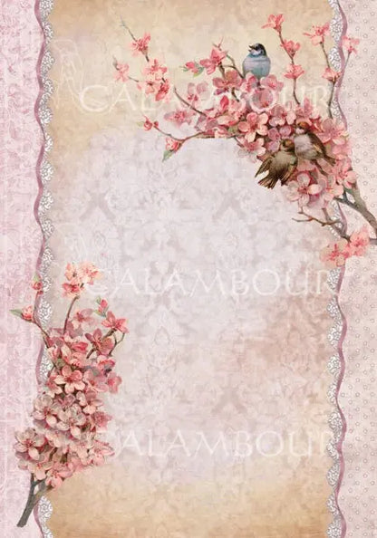 Calambour Design, Bonheur Collection, Shabby Chic, Catherine Klein, Lace, Flowers, Birds, DGR219, Rice Paper Decoupage 32 x 45 cm 12.5x17 in Calambour