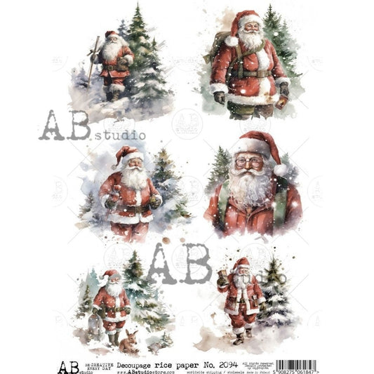 AB Studio Christmas, Vintage, Santa, Christmas, Ornament, Rounds, 2094, A4, 8.27 X 11.69 Rice Paper for Decoupage Imported from Poland