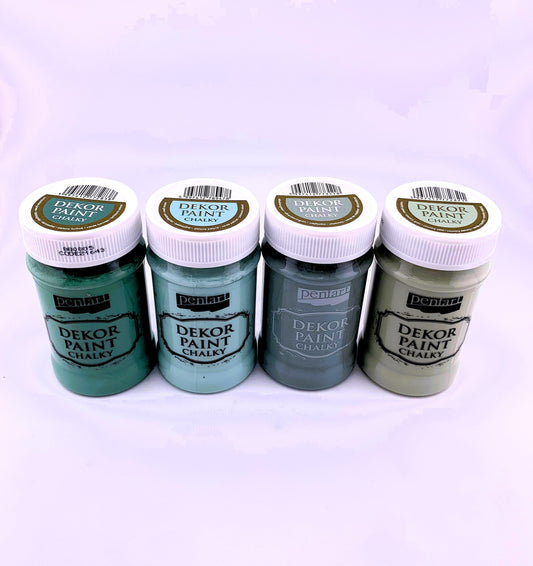 Pentart, Dekor, Chalky Paint, Country Green, Olive Tree, Patina, Turquoise Green, Chalk Paint, Water based, Quick Dry, Matte, 100 ml