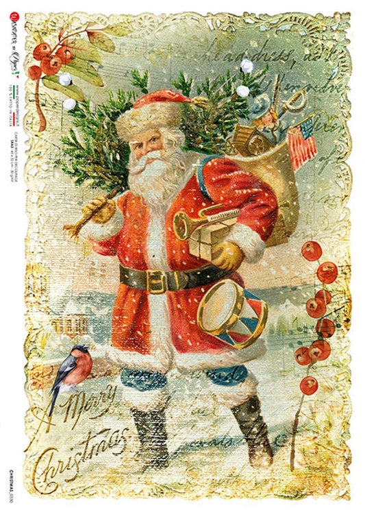 Paper Designs. Rice Paper, Vintage Style, Christmas, Santa Claus, Toys, 0330 A4 8.3" X 11.7" Rice Paper for Decoupage