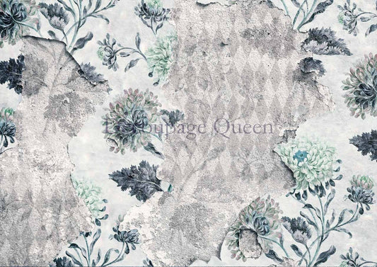 Decoupage Queen, Andy Skinner, Floral Harlequin, Size A4, 8.3" X 11.7", Rice Paper for decoupage, 0436