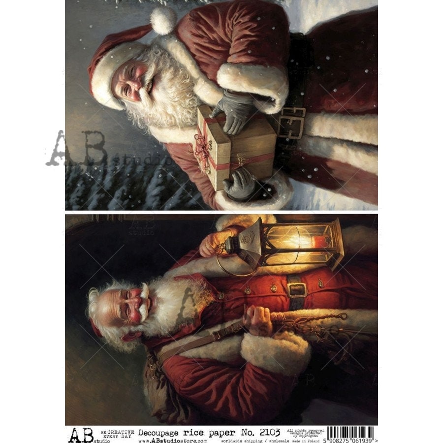 AB Studio, Shabby Chic, Christmas, Holiday, Decorations, Vintage, Santa, 2103 Size: A4 - 8.27 X 11.69 inches Rice Paper for Decoupage